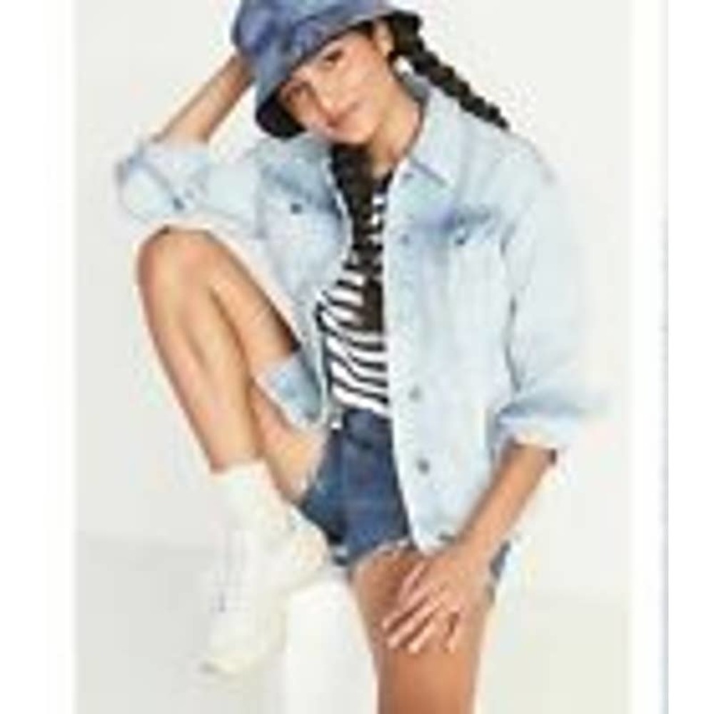 Old Navy Women's Size 2XL Embroidered American Flag Boyfriend Jean Jacket NWT - Picture 3 of 15